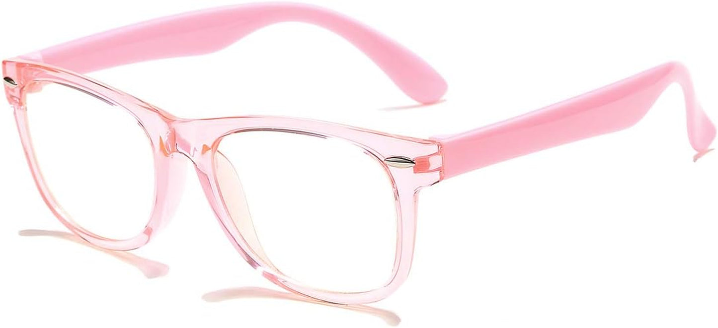 Kids Blue Light Blocking Glasses 2 Pack Unbreakable Frame for Boys & Girls-2 Pack(Transparent Pink+Transparent Purple)