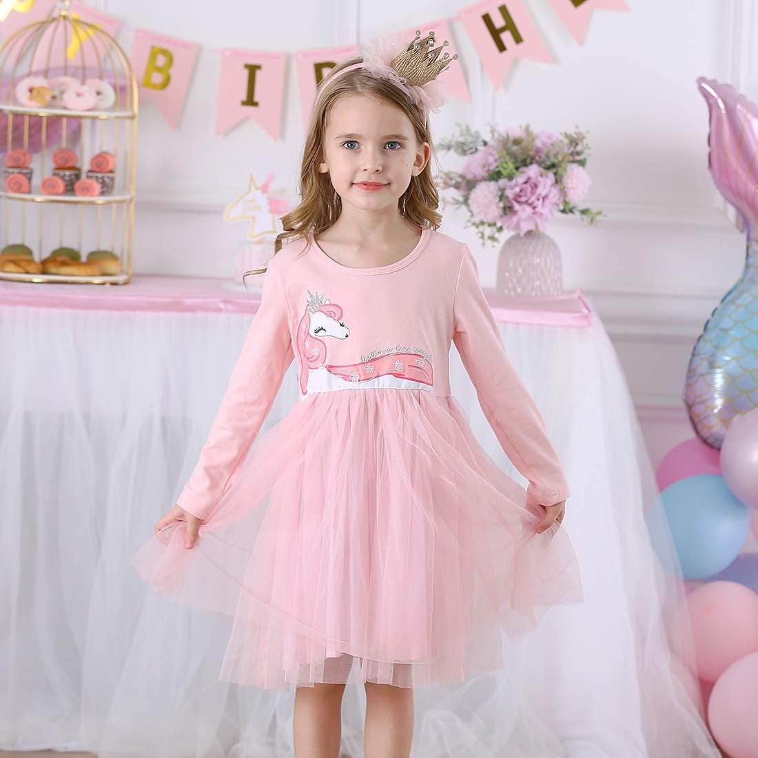 Girls Dresses for Winter Long Sleeve Toddler Girls Clothes Party Tulle Dresses for Girls 3-12 Years