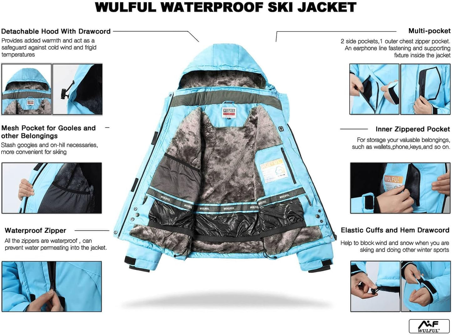 Women'S Waterproof Ski Jacket Warm Winter Coats Windproof Winter Jackets for Women Fleece Lined Windbreaker with Hood