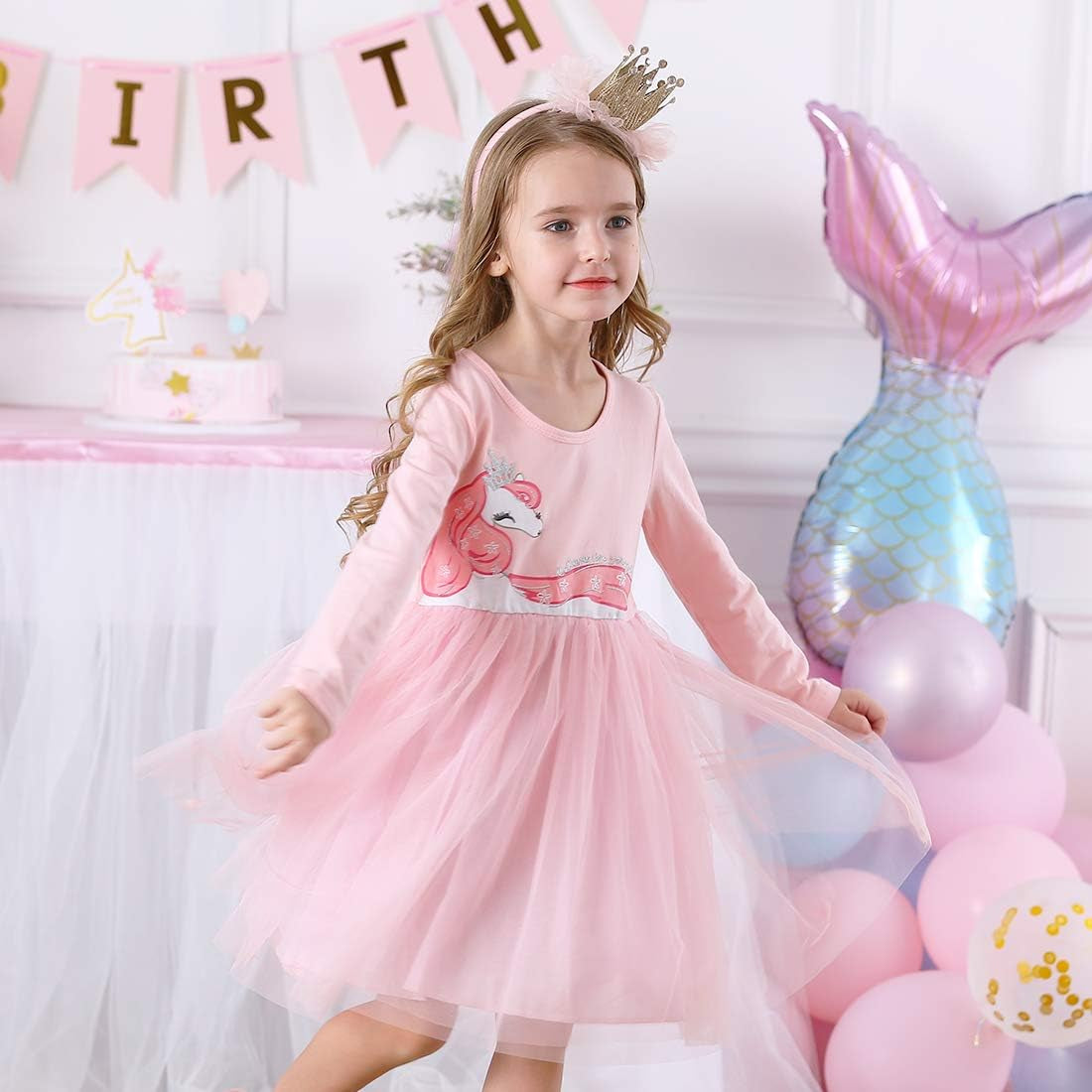 Girls Dresses for Winter Long Sleeve Toddler Girls Clothes Party Tulle Dresses for Girls 3-12 Years
