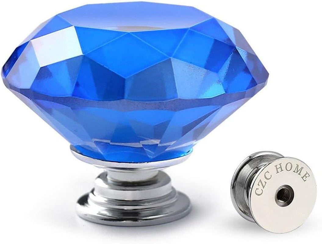 10 PCS Diamond Crystal Glass Pull Handle Cabinet Knobs Cupboard Drawers Cabinet Dresser Bookcase Wardrobe (40Mm, Dark Blue)