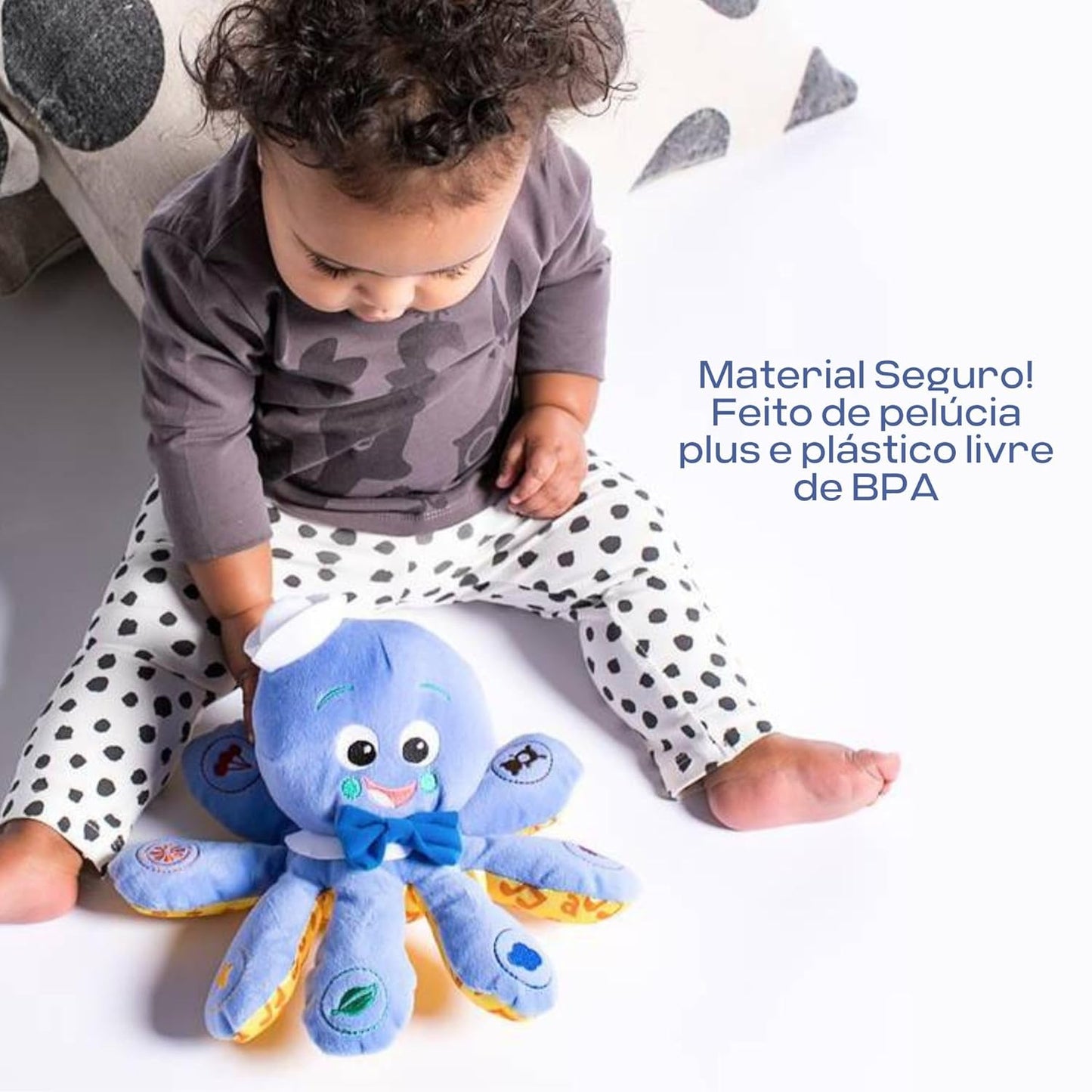 Octoplush Musical Huggable Stuffed Animal Plush Toy, Learn Colors in 3 Languages, Blue, 11" Age 3 Month and Up,