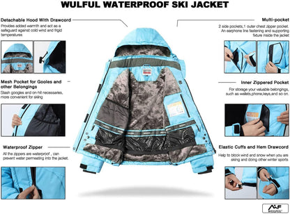 Women'S Waterproof Ski Jacket Warm Winter Coats Windproof Winter Jackets for Women Fleece Lined Windbreaker with Hood