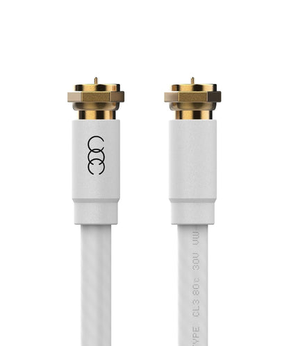 RG6 Coaxial Cable 30 FT, CL3 White Coax Cord TV Cable Wire, In-Wall Rated-Digital Audio Video Satellite Cable Extension, Gold Plated Compression Connectors - White