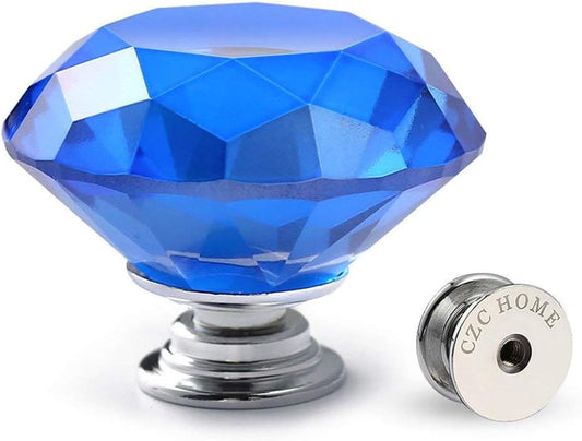 10 PCS Diamond Crystal Glass Pull Handle Cabinet Knobs Cupboard Drawers Cabinet Dresser Bookcase Wardrobe (40Mm, Dark Blue)